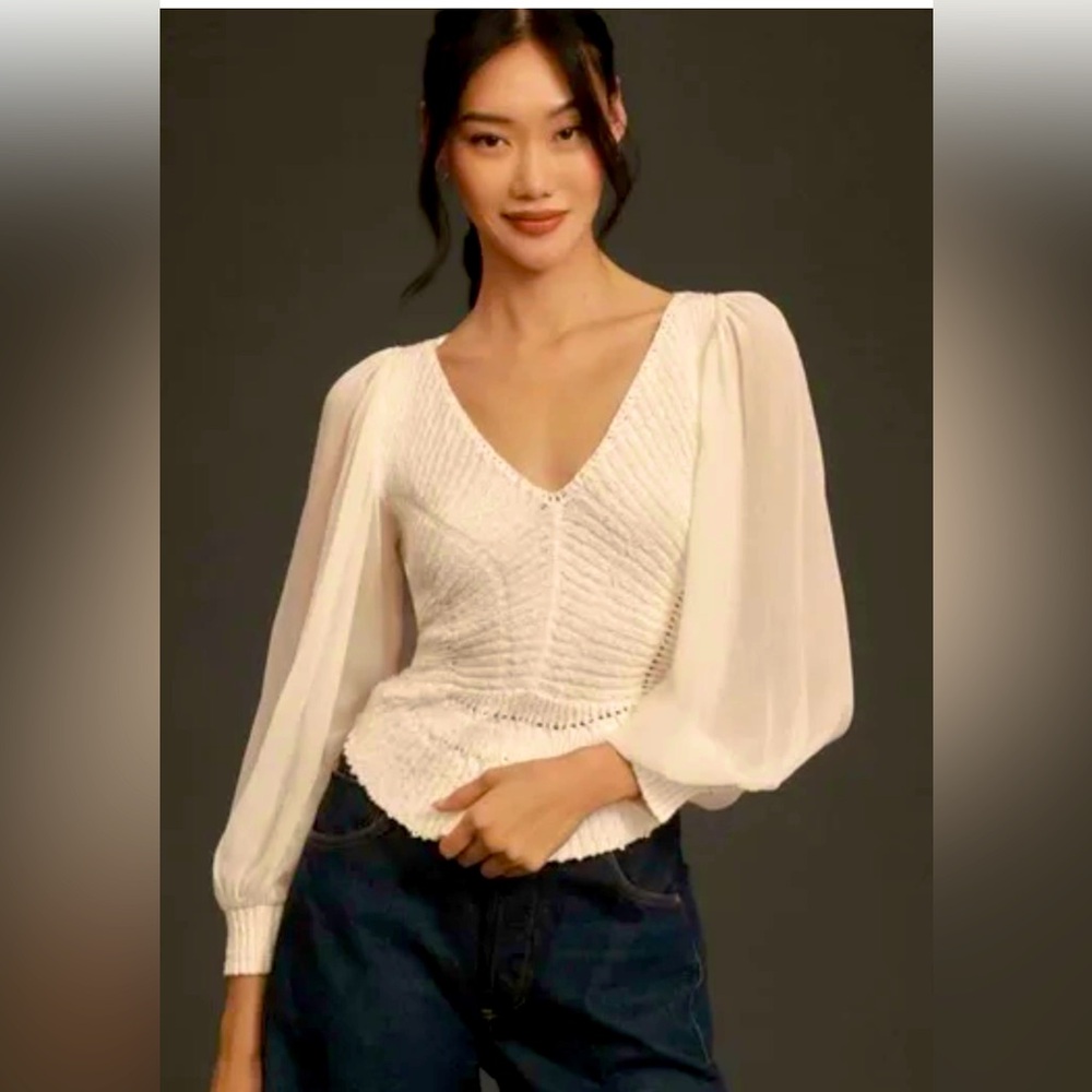 Nwt Anthropologie sheer long sleeve vneck knit